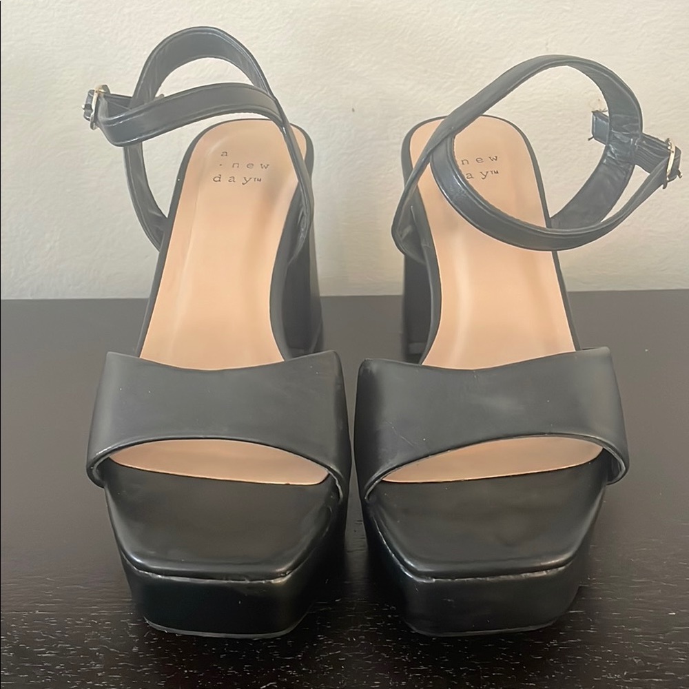 A New Day Black Platform Sandals with Ankle Strap